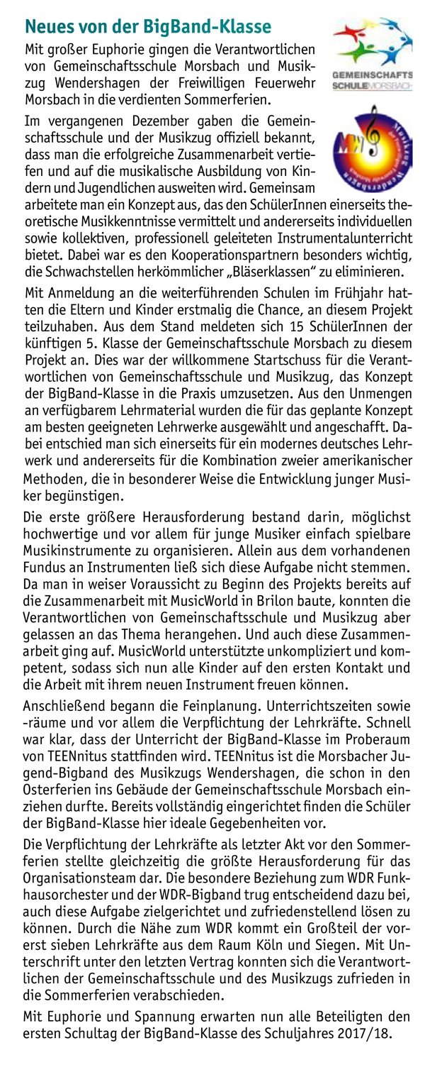 Artikel Neues aus der BigBand-Klasse